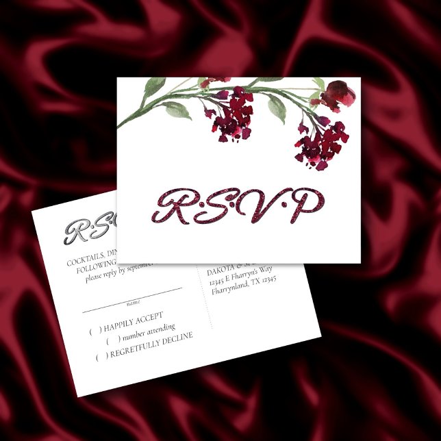 Postal De Invitación Flor salvaje | Crimson Red Bohemia Floral RSVP (Subido por el creador)