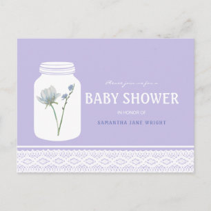 Postal De Invitación Flor salvaje Mason Jar y Lace Baby Shower