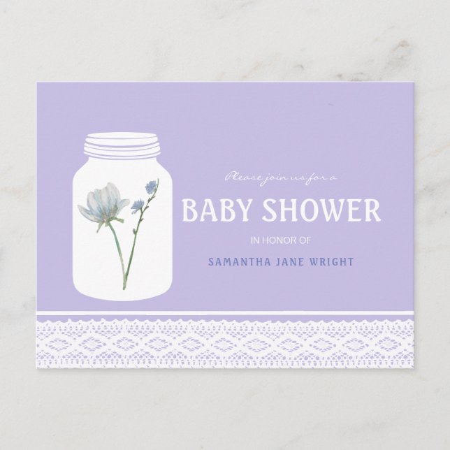 Postal De Invitación Flor salvaje Mason Jar y Lace Baby Shower (Anverso)