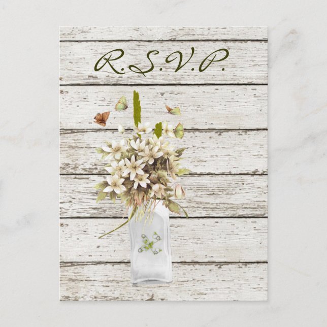 Postal De Invitación flor silvestre madera encalada boda de campo franc (Anverso)