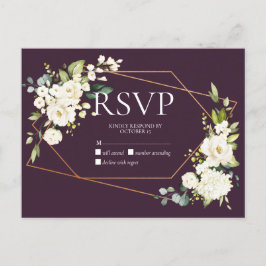 Postal De Invitación Flora blanca de la Pluma Geométrica del Cobre No M
