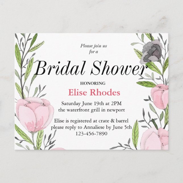 Postal De Invitación Flora floral botánica dibujada de forma sencilla