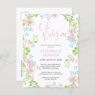 Postal De Invitación Flora rosa bonito Oh niña bebé Baby Shower