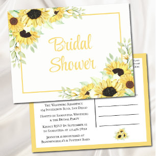 Postal De Invitación Floral acuarela amarillo girasol ducha de novia