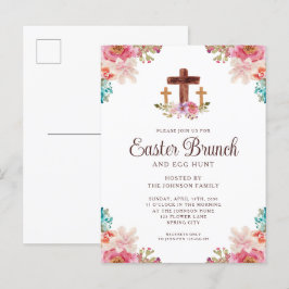 Postal De Invitación Floral acuarela Religiosa Cruce Brunch de Pascua