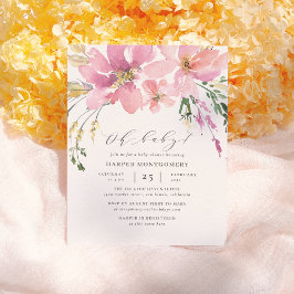 Postal De Invitación Floral acuática moderna Oh bebé niña ducha