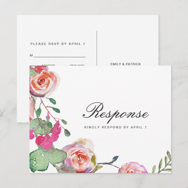 Postal De Invitación Floral acuática RSVP con elección de comida (Anverso / Reverso)