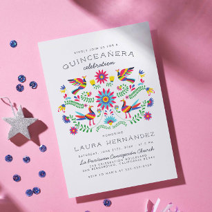 Postal De Invitación Floral Arte Folclórico Mexicano Quinceañera Cumple