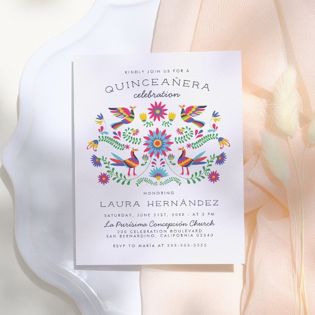 Postal De Invitación Floral Arte Folclórico Mexicano Quinceañera Cumple (Subido por el creador)
