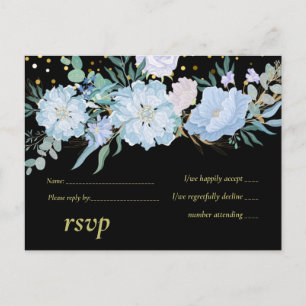 Postal De Invitación Floral azul claro negro moderno presupuesto Boda