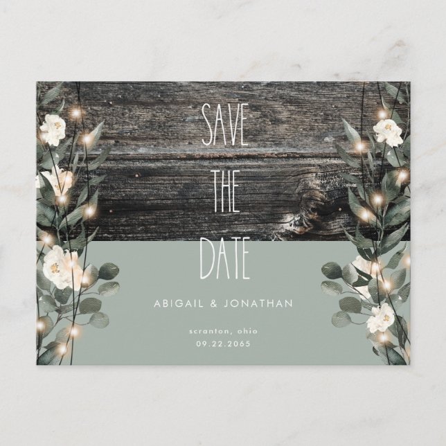 Postal De Invitación Floral blanca de sabio rústico salva la fecha (Anverso)