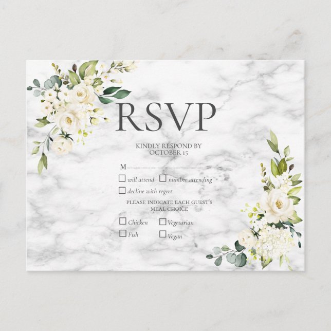 Postal De Invitación Floral blanca geométrica de mármol de cobre RSVP (Anverso)