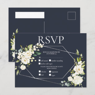 Postal De Invitación Floral blanca geométrica plateada RSVP