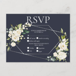 Postal De Invitación Floral blanca geométrica plateada RSVP