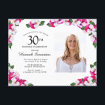 Postal De Invitación Floral blanca rosa 30 cumpleaños<br><div class="desc">Hermosas pansias rosas y blancas enclavadas en hojas de color verde oscuro. Celebración de cumpleaños 30 y el nombre de la persona está escrito en un texto grande. Hay más espacio en la parte posterior de la postal para enviar un mensaje especial a los clientes. Todo el texto se puede...</div>