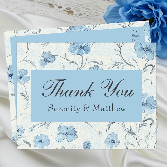 Postal De Invitación Floral Blue Country Garden Wedding Gracias (Subido por el creador)