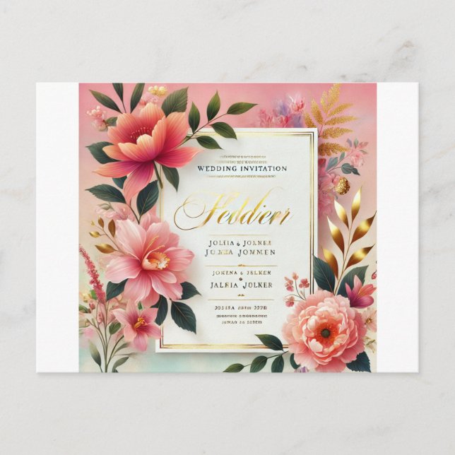 Postal De Invitación floral, botánica, acuarela, tabletas elegantes (Anverso)