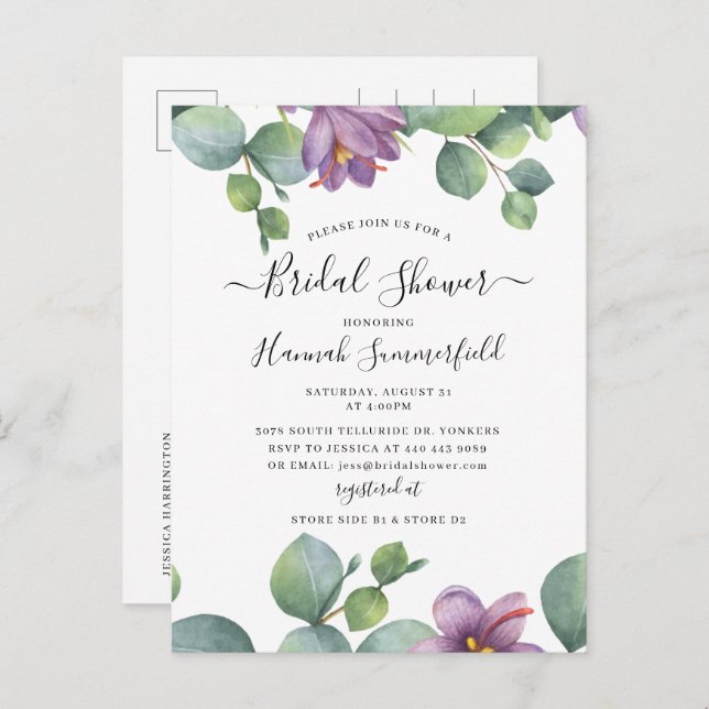 Postal De Invitación Floral Bridal Shower Eucalyptus Greeneration (Anverso / Reverso)