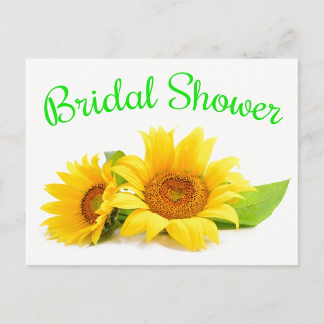 Postal De Invitación Floral Bridal Shower Sunflower Flor verde amarilla (Anverso)