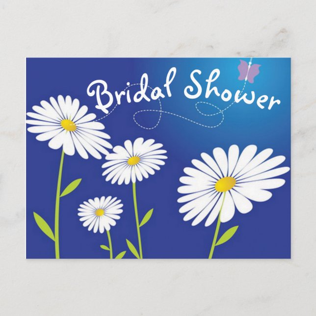 Postal De Invitación Floral Bridal Shower White Daiser Flor Azul (Anverso)