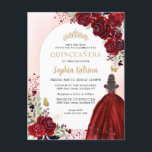 Postal De Invitación Floral Burgundy Gold Princess Birthday Quinceanera<br><div class="desc">Floral Borgoña Marrón Rojo Princesa Guata Vestido Faux Oro Amarillo Purpurina Esparkle Tiara Mariposa Corona 15 cumpleaños Invitación Quinceanera</div>