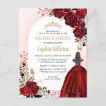 Floral Burgundy Gold Princess Birthday Quinceanera