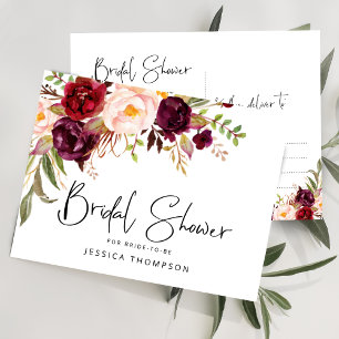 Postal De Invitación Floral Burgundy Rubor Watercolor Bridal Shower