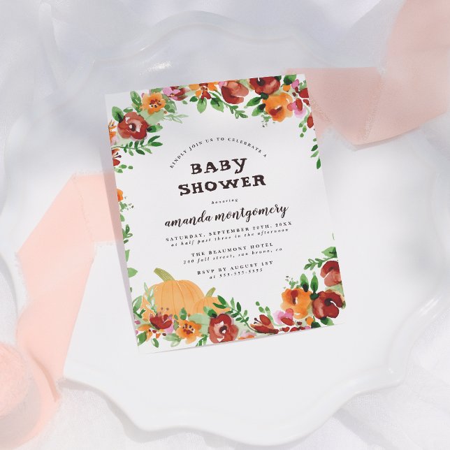Postal De Invitación Floral Calabaza Caer Tema Baby Shower (Subido por el creador)
