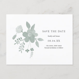 Postal De Invitación Floral de acuarela verde simple salva la fecha