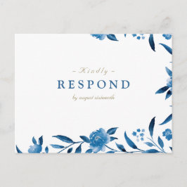 Postal De Invitación Floral de color azul Chinoiserie Wedding RSVP