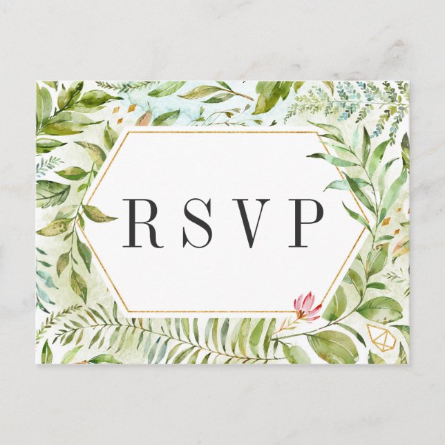 Postal De Invitación Floral de color de agua de la flor verde salvaje b (Anverso)