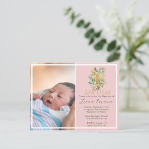 Postal De Invitación Floral de color de agua verde Faux Gold Photo Bapt