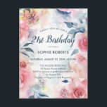 Postal De Invitación Floral de color rosa rojo romántico 21º cumpleaños<br><div class="desc">Personalizar de esta encantadora y romántica tarjeta postal de invitación a la fiesta de cumpleaños 21 floral con un original cuadro acuarela artístico de rosas rojas sobre un fondo blanco. Diseño femenino y fresco de las niñas.</div>