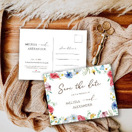 Postal De Invitación Floral De Jardín De Flores Silvestres Salva La Fec