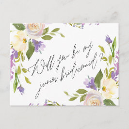 Postal De Invitación Floral de vegetación púrpura ser mi novia soltera