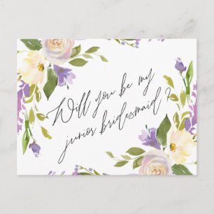 Postal De Invitación Floral de vegetación púrpura ser mi novia soltera