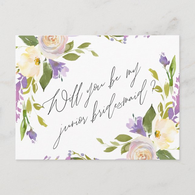 Postal De Invitación Floral de vegetación púrpura ser mi novia soltera (Anverso)