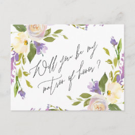 Postal De Invitación Floral De Verdor Púrpura Sea Mi Matrón De Honor