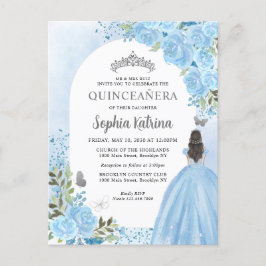 Postal De Invitación Floral Dusty Blue Princess Birthday Quinceanera