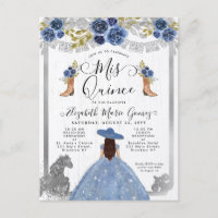 Floral Dusty Blue Silver Charra Horse Quinceanera