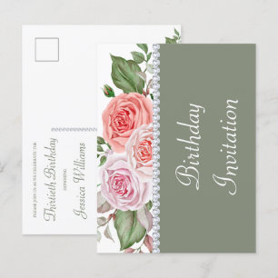 Postal De Invitación Floral Femenina y Diamante 30 cumpleaños