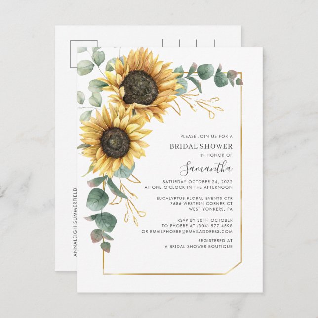 Postal De Invitación Floral girasol Geométrico Moderno Ducha Bridal (Anverso / Reverso)