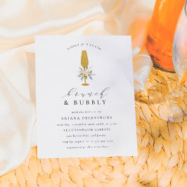 Postal De Invitación Floral Gold Champagne Flute Bridal Brunch & Bubbly