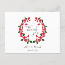 Floral Gracias Postcard con Red Bougainvillea