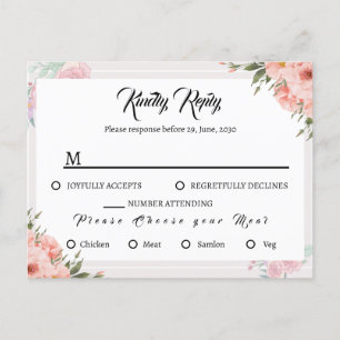 Postal De Invitación Floral hermoso boho acuarela patrón rosa RSPV