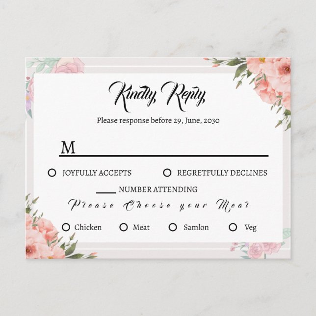 Postal De Invitación Floral hermoso boho acuarela patrón rosa RSPV (Anverso)
