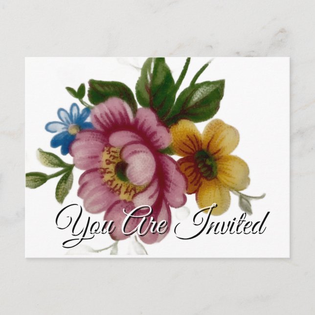 Postal de invitación floral inspirada en la porcel (Anverso)