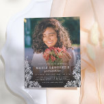 Postal De Invitación Floral Lace Quinceañera Birthday Party Photo<br><div class="desc">Quinceañera Photo Invitation. A modern design featuring a photo of the birthday girl,  floral lace and stylish typography. These elegant quinceañera invitations can easily be personalized with your own image and wording.</div>