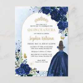 Postal De Invitación Floral Marina Azul Oro Guarida Cumpleaños Quincean