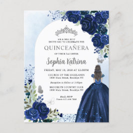 Postal De Invitación Floral Marina Plata Azul Nacimiento Quinceanera